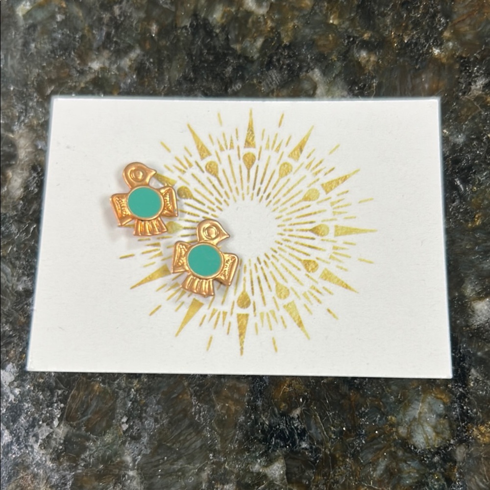 Gold and Green Elegant Earrings with Decorative  details - little birds
